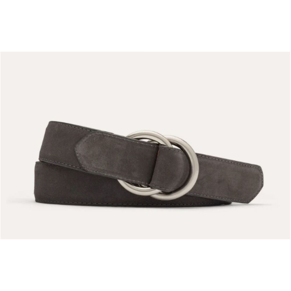 W. Kleinberg Suede Belt with O-ring Buckles Charcoal 34 Inches